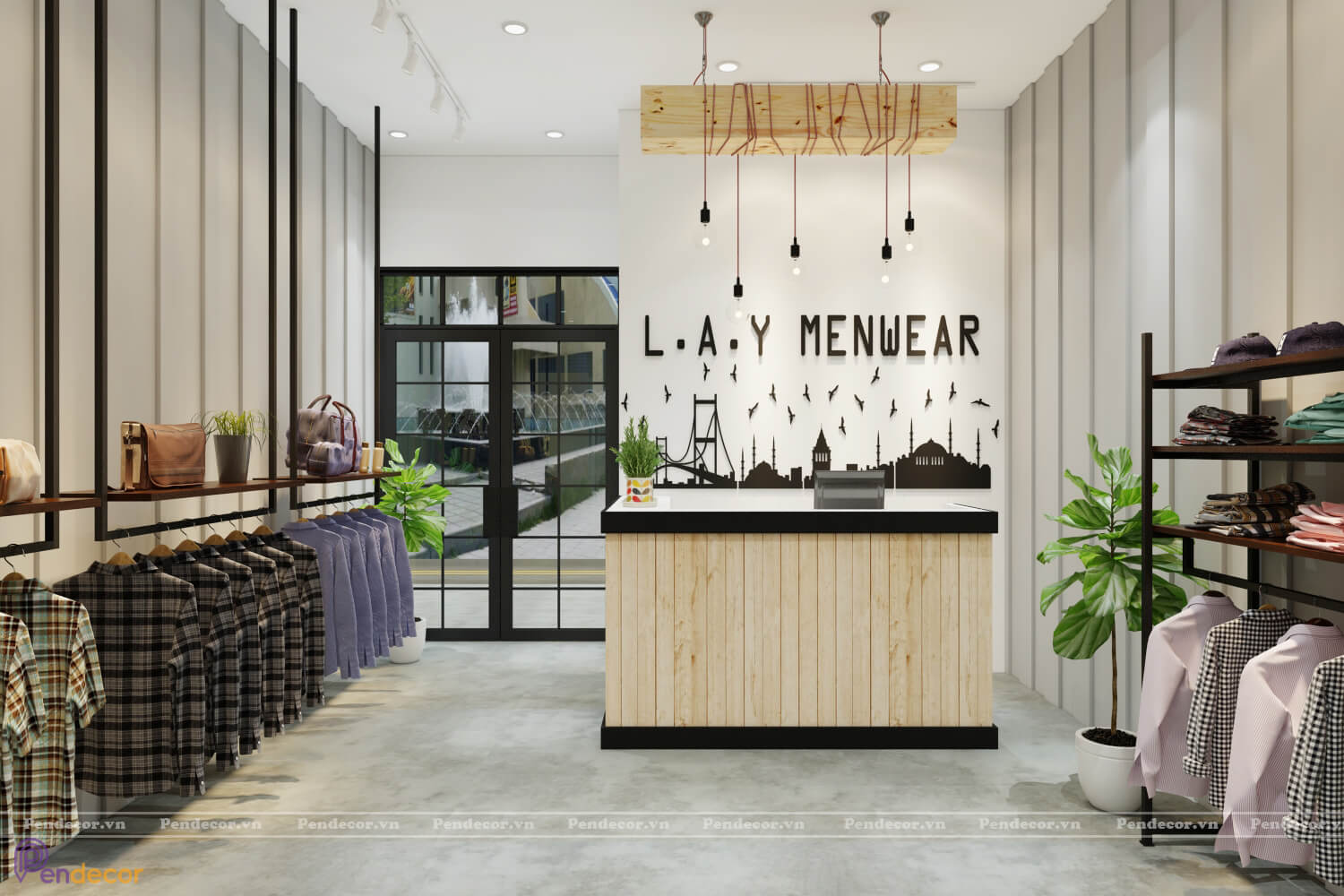 thiết kế cửa hàng thời trang nam lay menwear