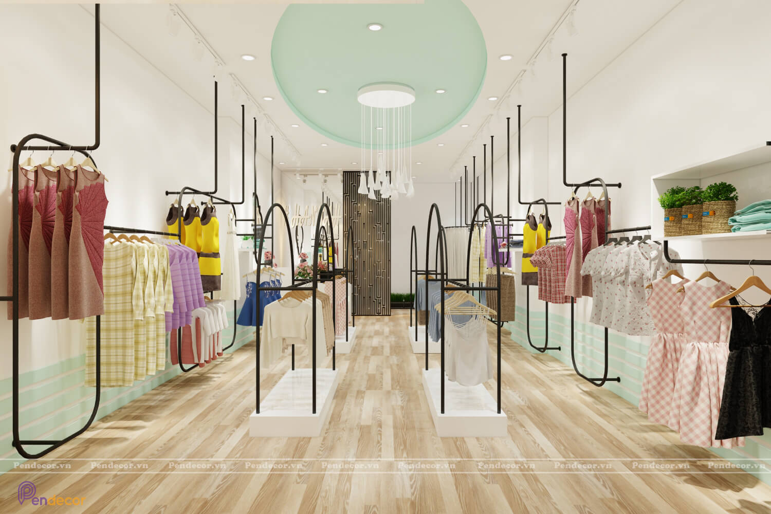 Sử dụng gam màu trung tính để thiết kế shop thời trang nữ nhỏ đang là xu hướng chọn lựa của thị trường hiện nay
