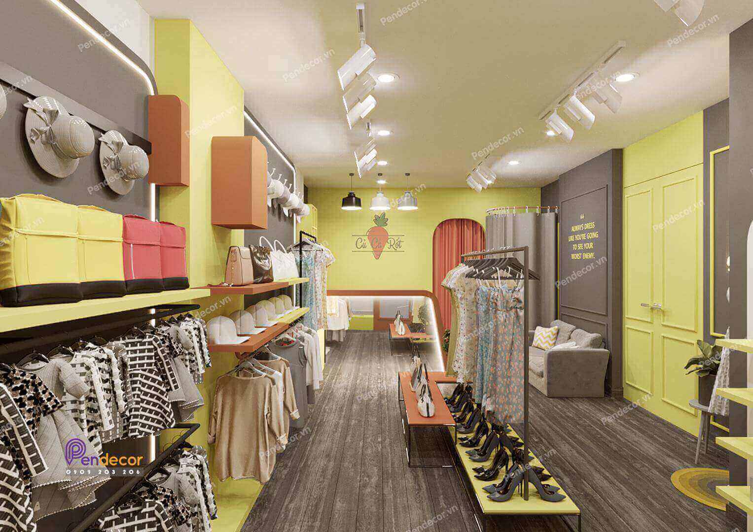 Chọn lựa giá treo thông minh trong thiết kế shop thời trang nữ nhỏ là phương pháp tối ưu diện tích cho những shop