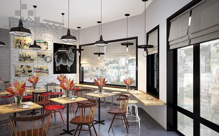 Trong phong cách thiết kế quán cafe hiện đại, những chi tiết được sắp xếp hợp lý, đơn giản và gọn gàng.