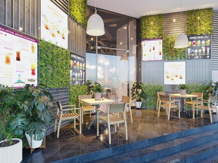 Không gian mở rộng thoáng là một ưu điểm nổi bật của quán cafe 2 mặt tiền.