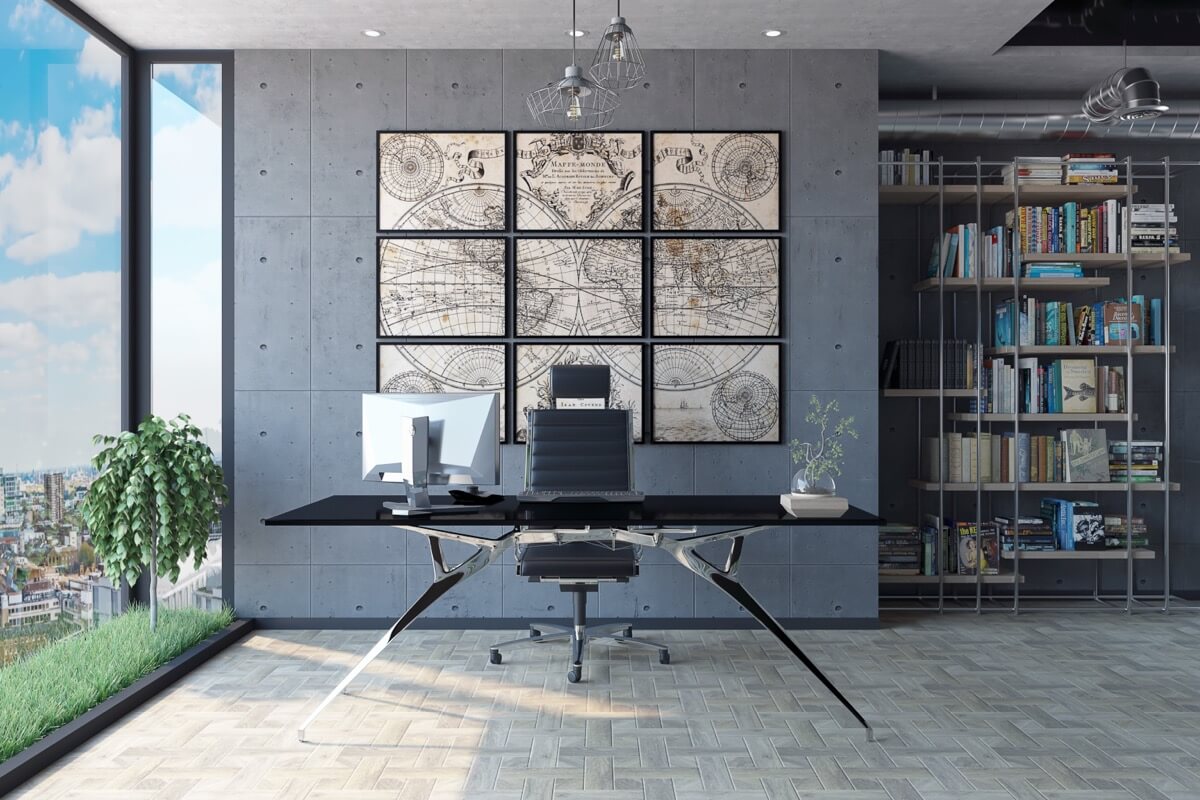 Nội thất của văn phòng tại nhà gồm những vật dụng cơ bản như bàn, ghế, giá sách