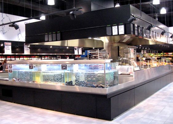 Tính công nghiệp phù hợp với thiết kế cửa hàng hải sản quy mô