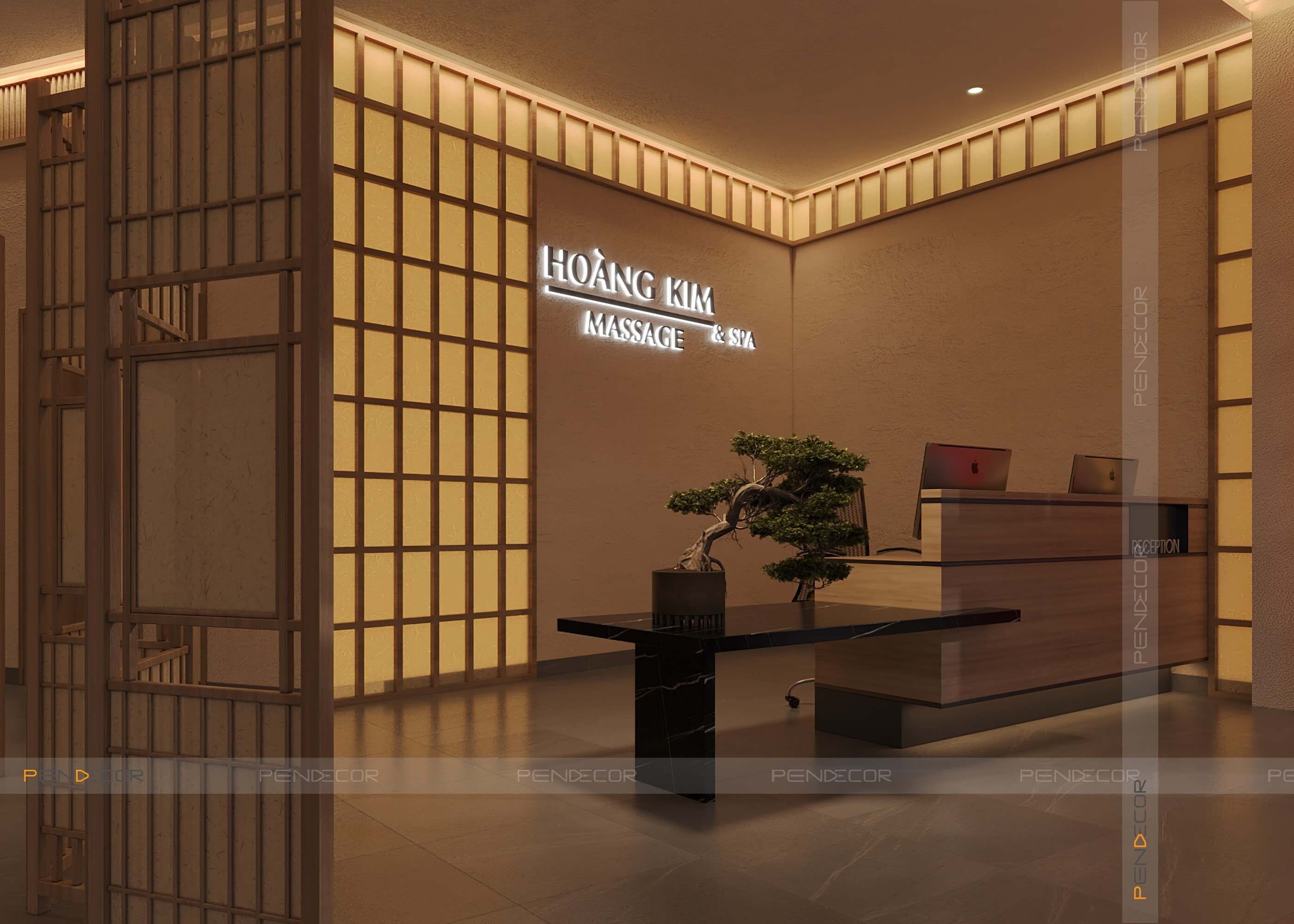 Thiết Kế Spa Hoàng Kim (Sảnh + Khu Phụ)