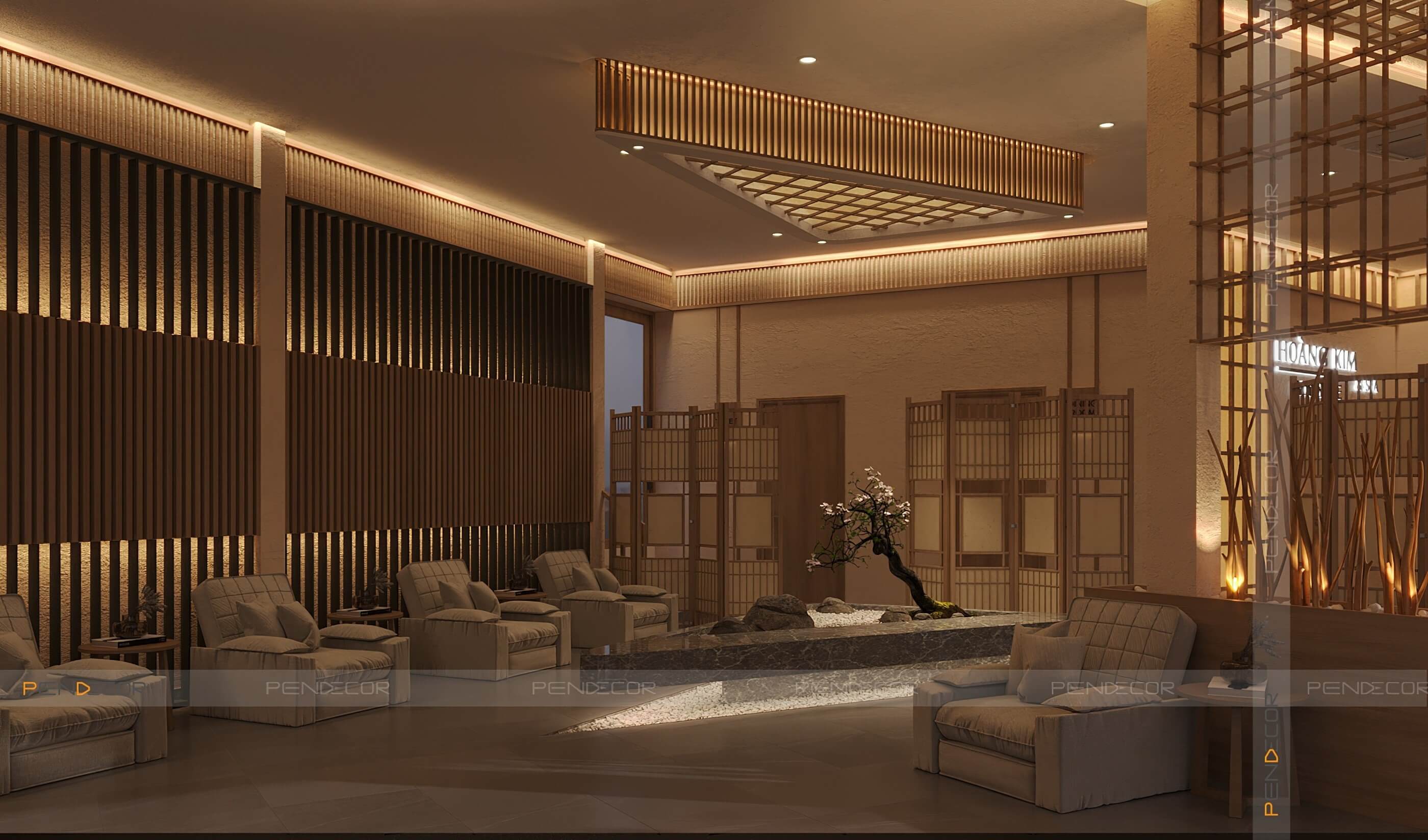 Thiết Kế Spa Hoàng Kim (Sảnh + Khu Phụ)