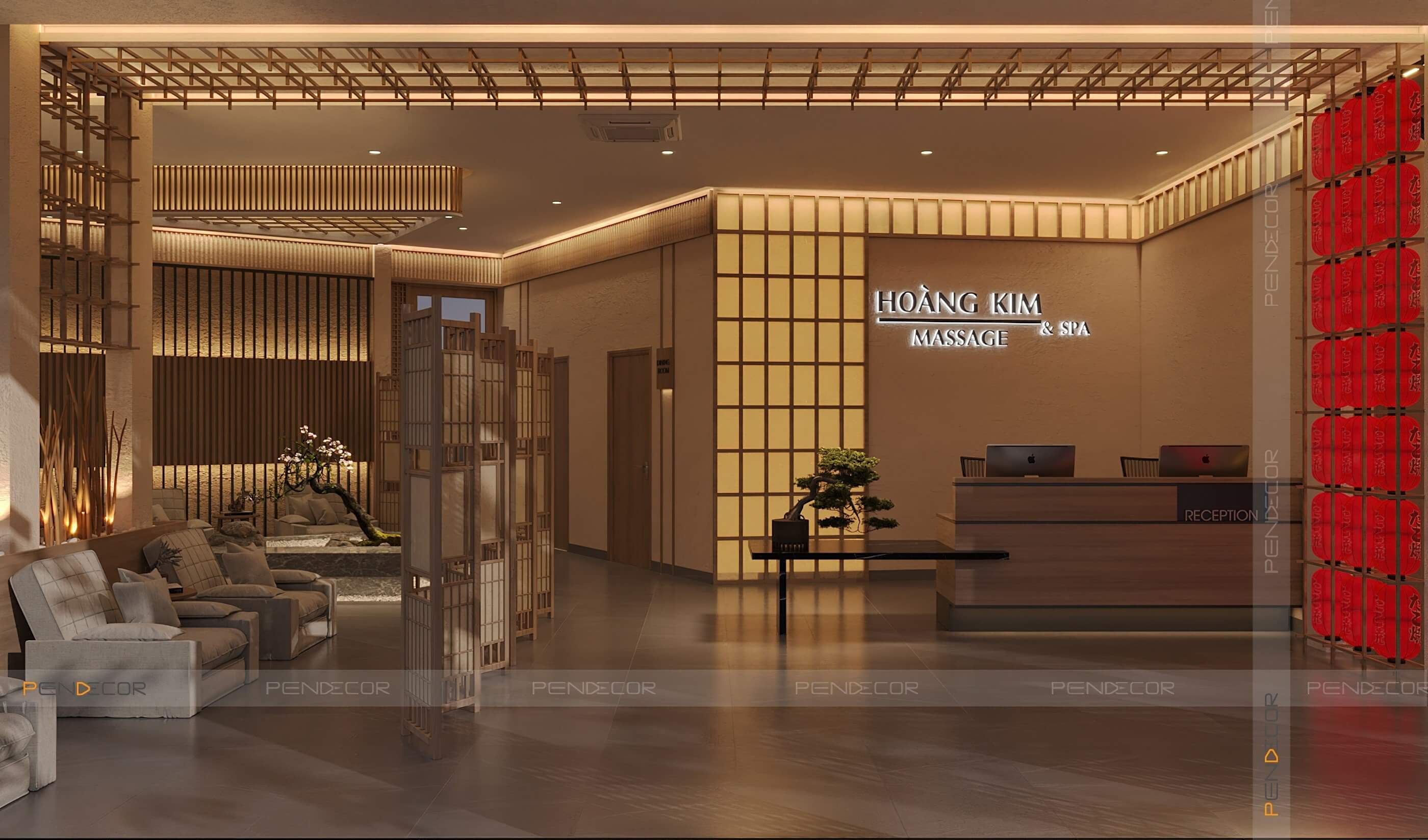 Thiết Kế Spa Hoàng Kim (Sảnh + Khu Phụ)