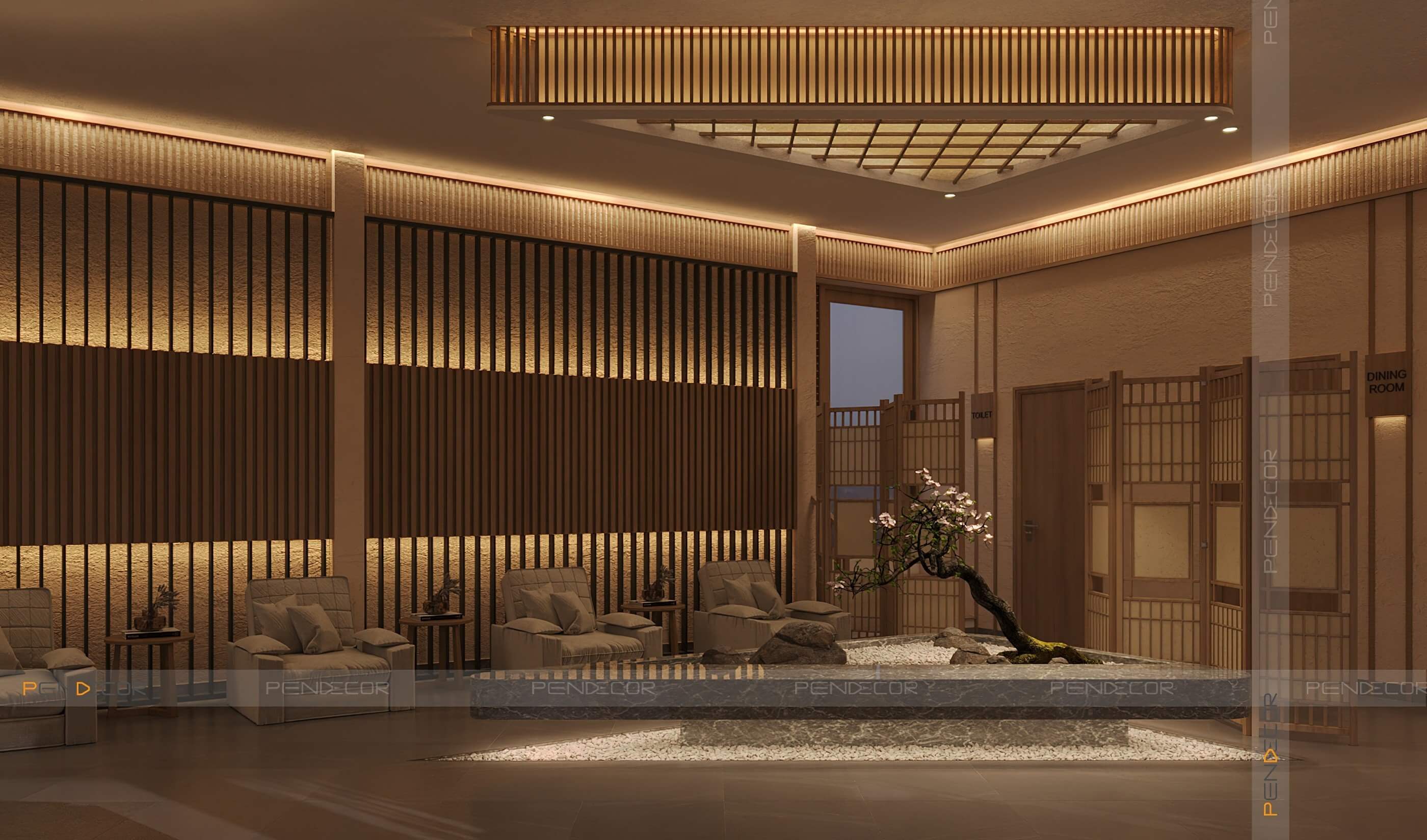 Thiết Kế Spa Hoàng Kim (Sảnh + Khu Phụ)