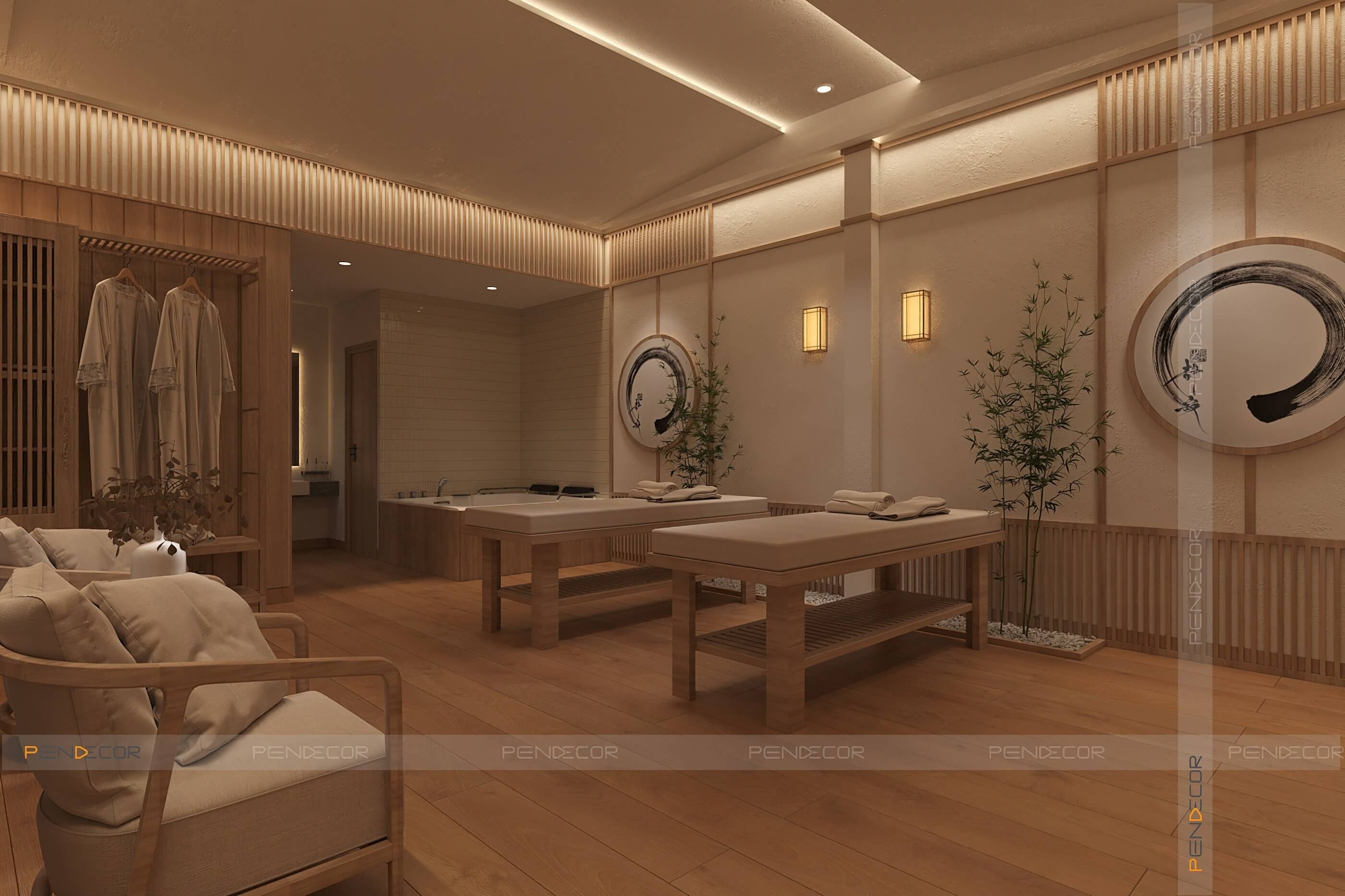 Thiết Kế Spa Hoàng Kim (Sảnh + Khu Phụ)