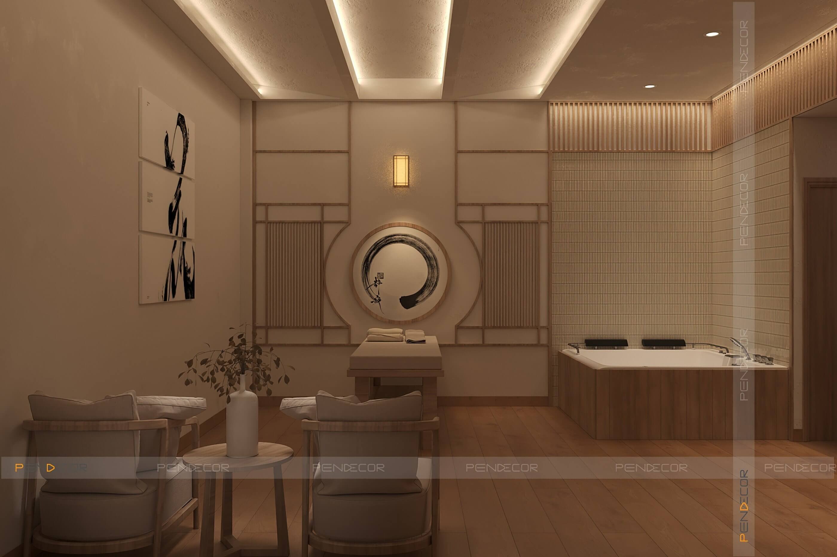 Thiết Kế Spa Hoàng Kim (Sảnh + Khu Phụ)