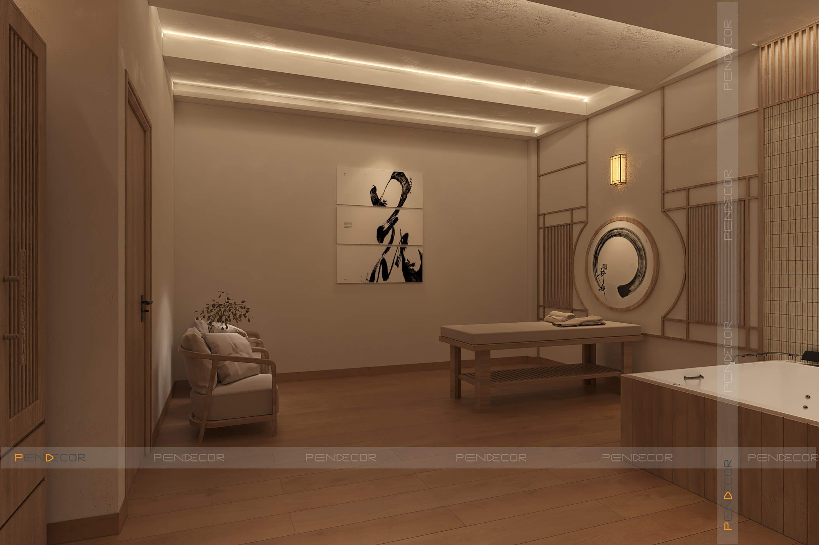 Thiết Kế Spa Hoàng Kim (Sảnh + Khu Phụ)