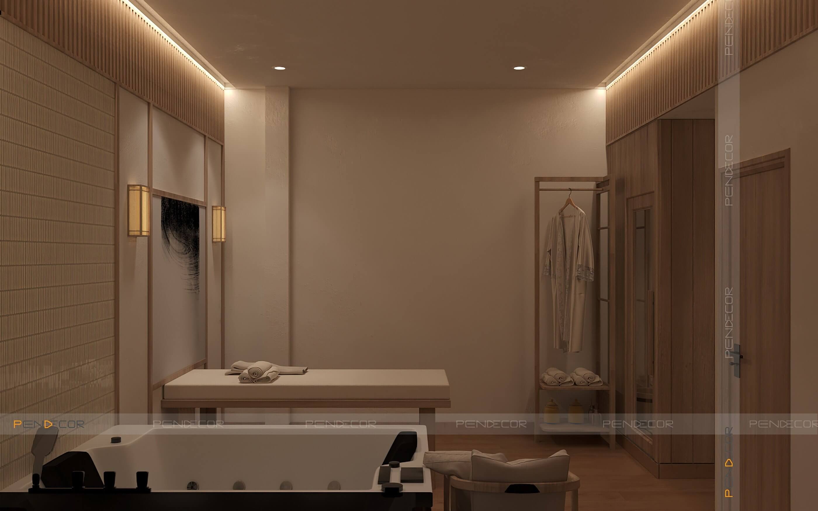 Thiết Kế Spa Hoàng Kim (Sảnh + Khu Phụ)