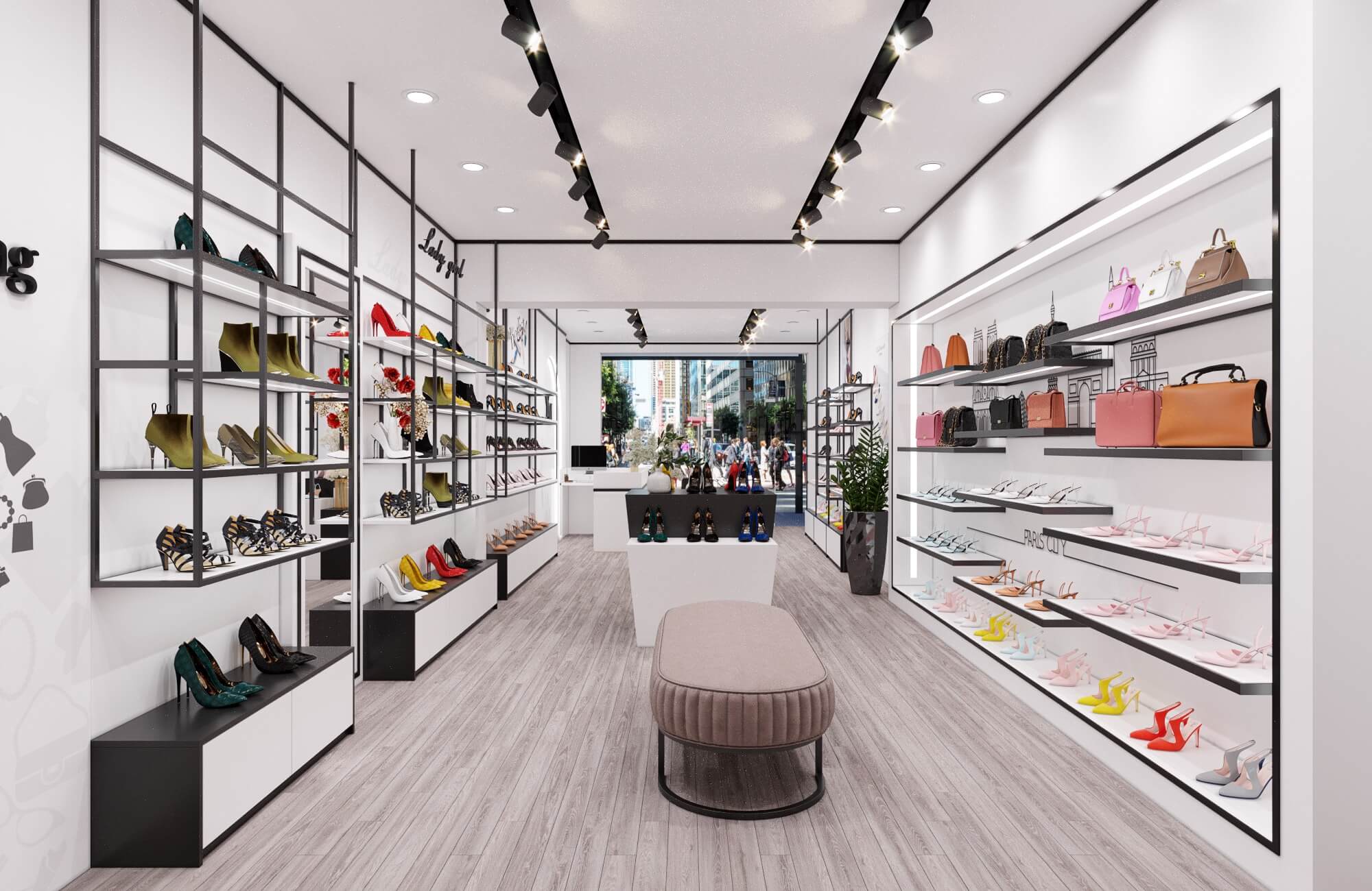 thiết kế kệ giày dép cho shop Pendecor