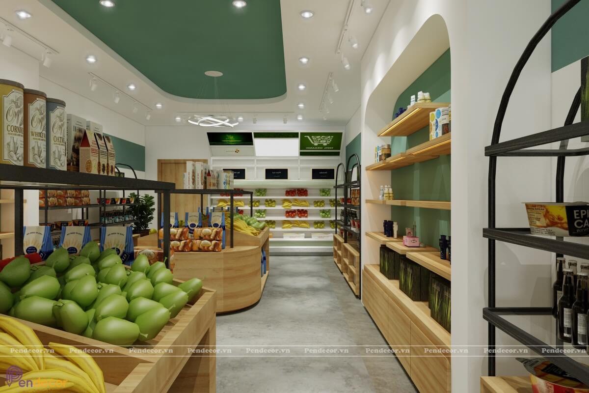 thiết kế siêu thị mini 2 tầng Pendecor
