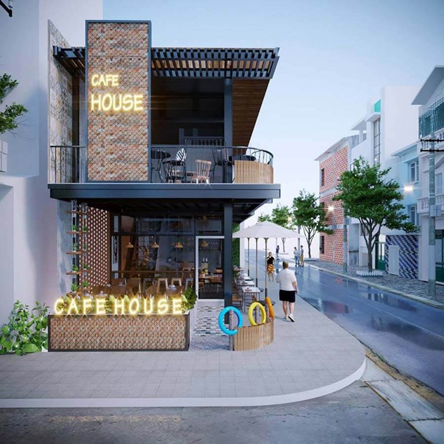 thiết kế quán cafe góc phố Pendecor