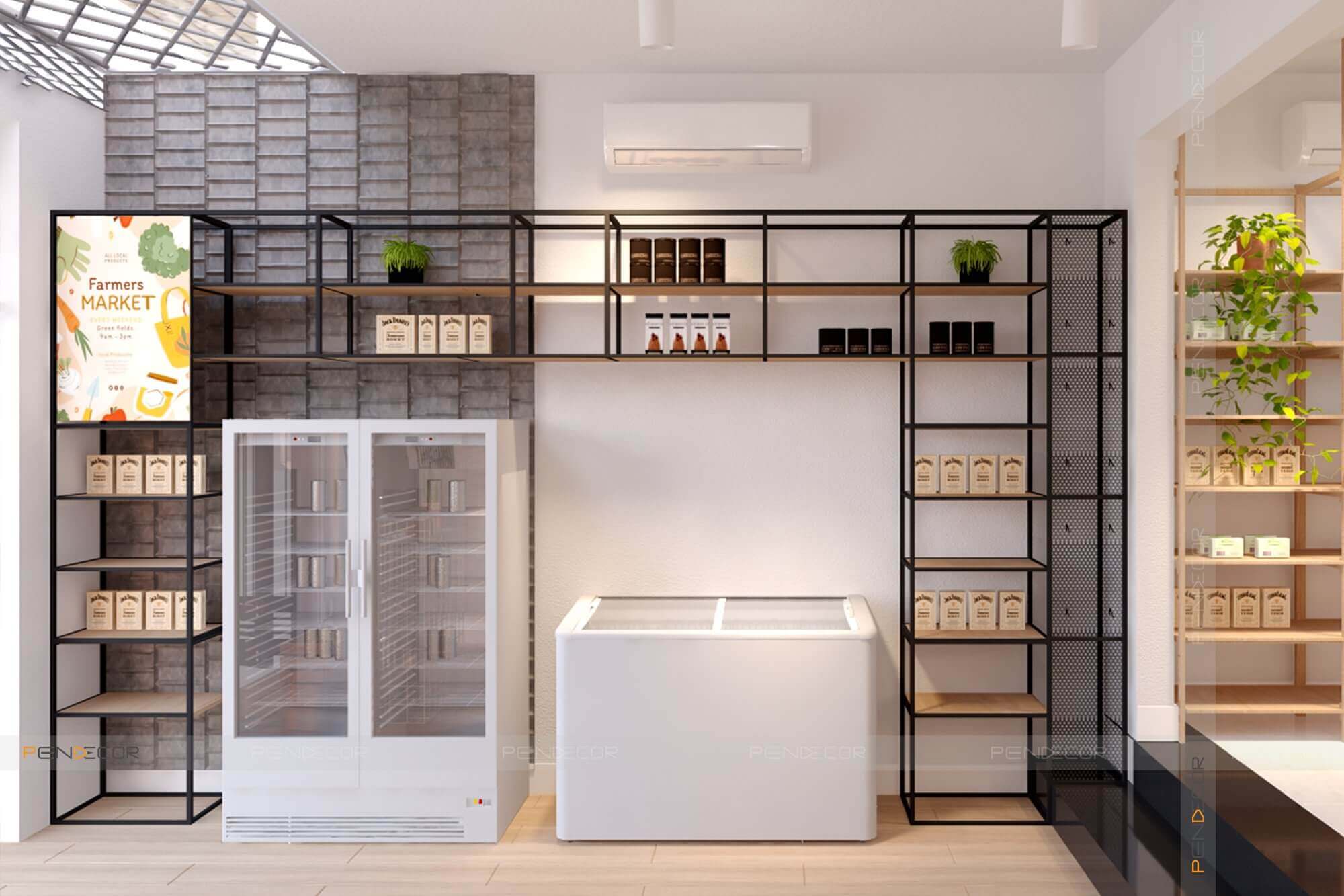 mẫu thiết kế siêu thị mini đẹp Pendecor