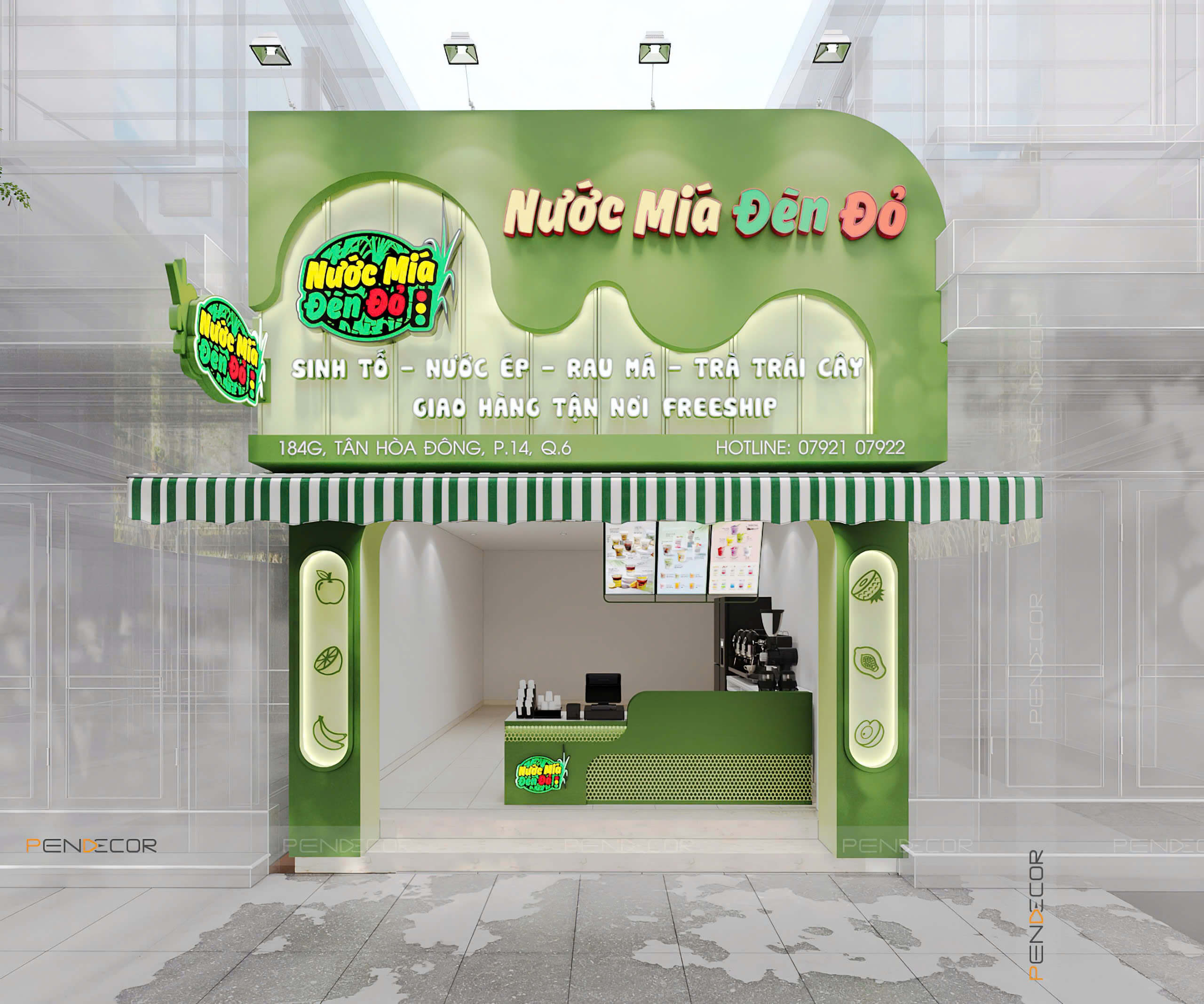 Thiết Kế Mặt Tiền Tiệm Nước Mía Đèn Đỏ