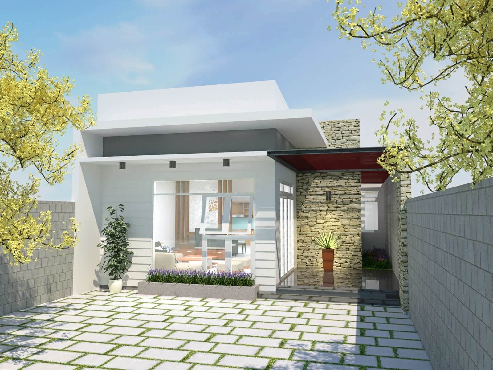 mẫu mặt tiền nhà ống 1 tầng đẹp Pendecor