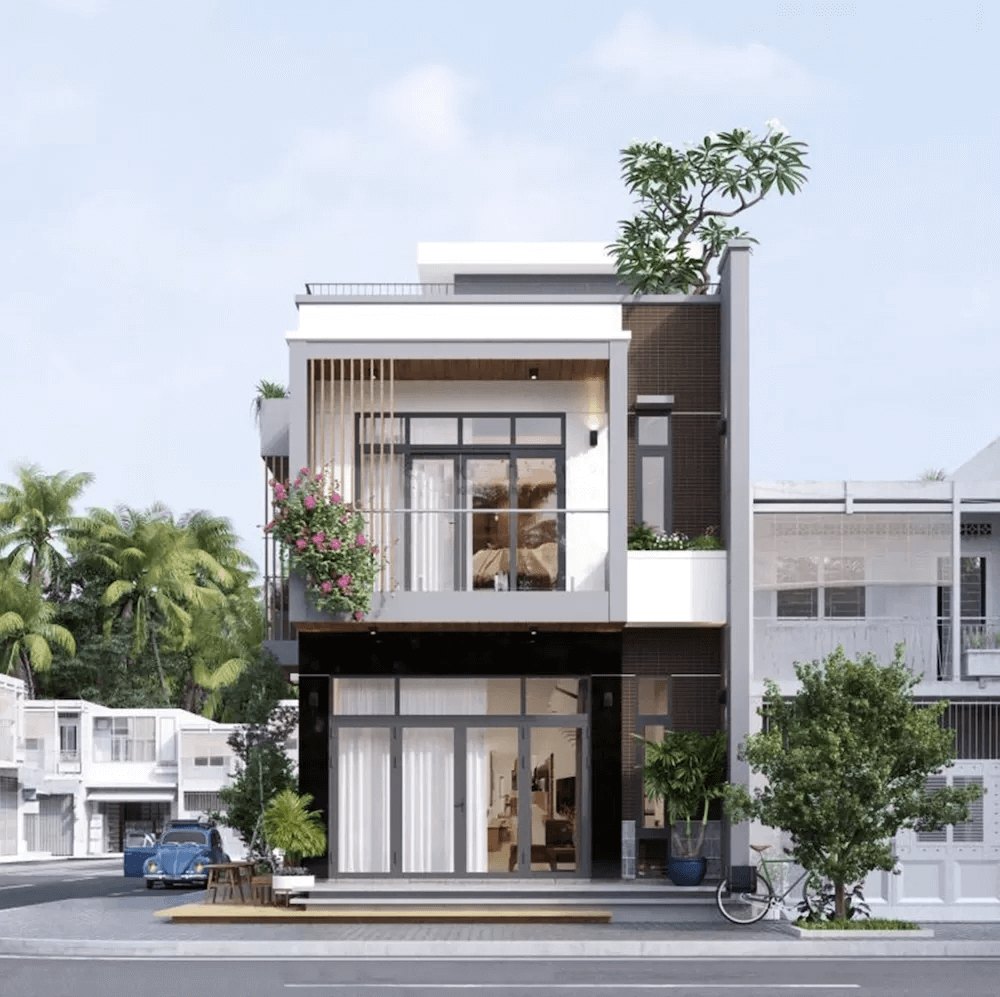 mẫu mặt tiền nhà hộp 2 tầng Pendecor
