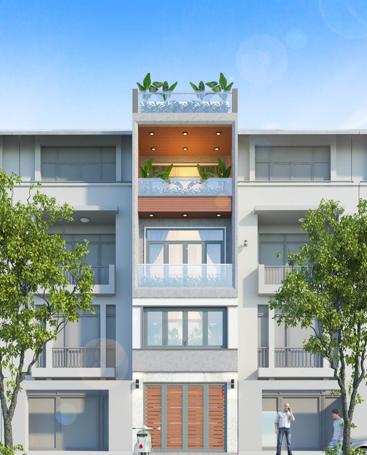 mặt tiền nhà ống 5 tầng Pendecor