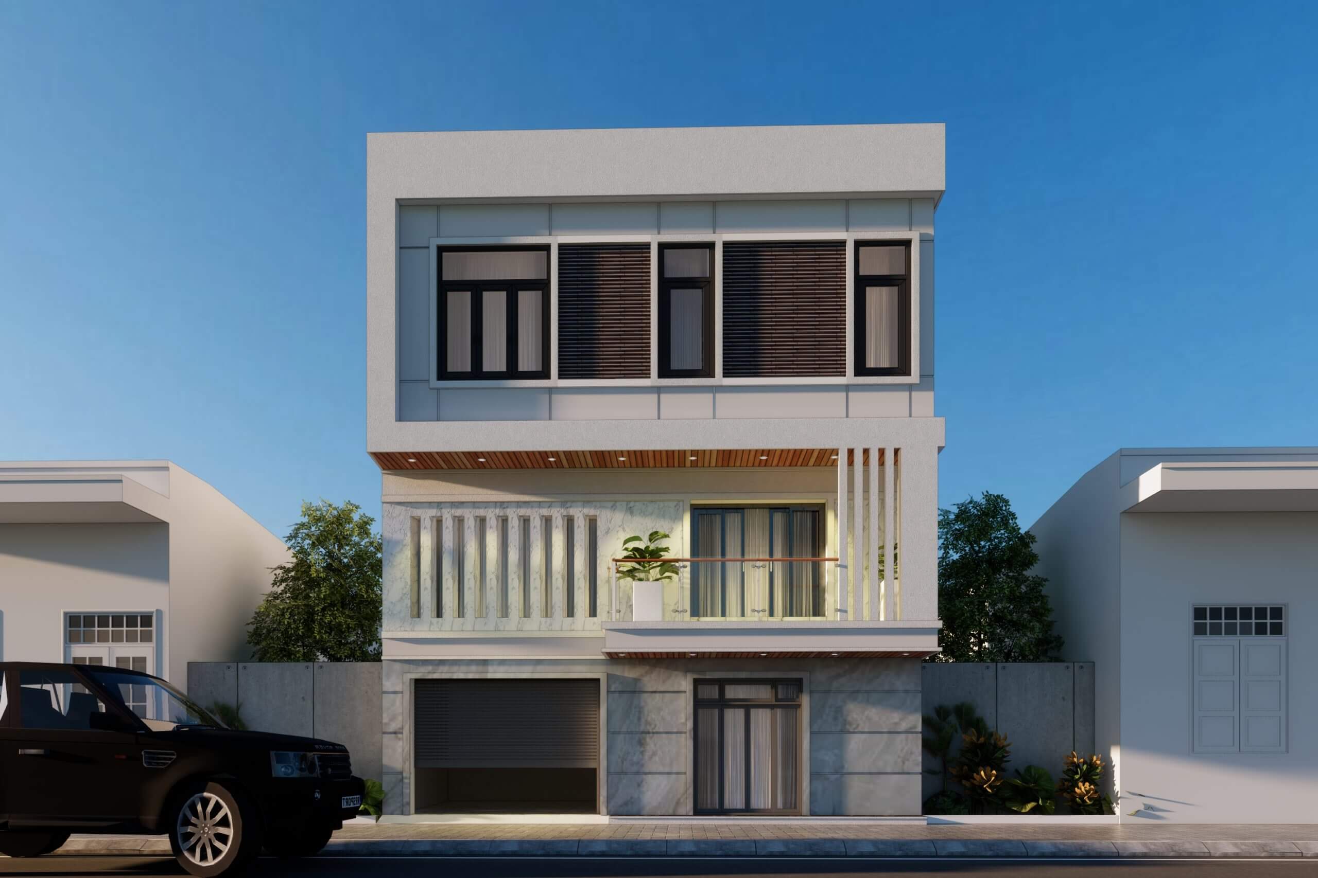 mặt tiền nhà ống 2 tầng có gác lửng