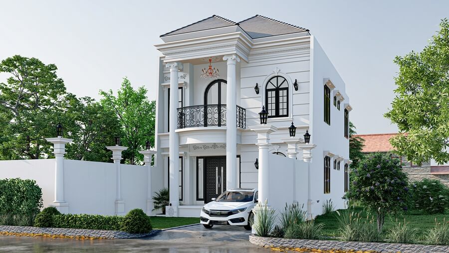 mẫu nhà ống mặt tiền 5m tân cổ điển