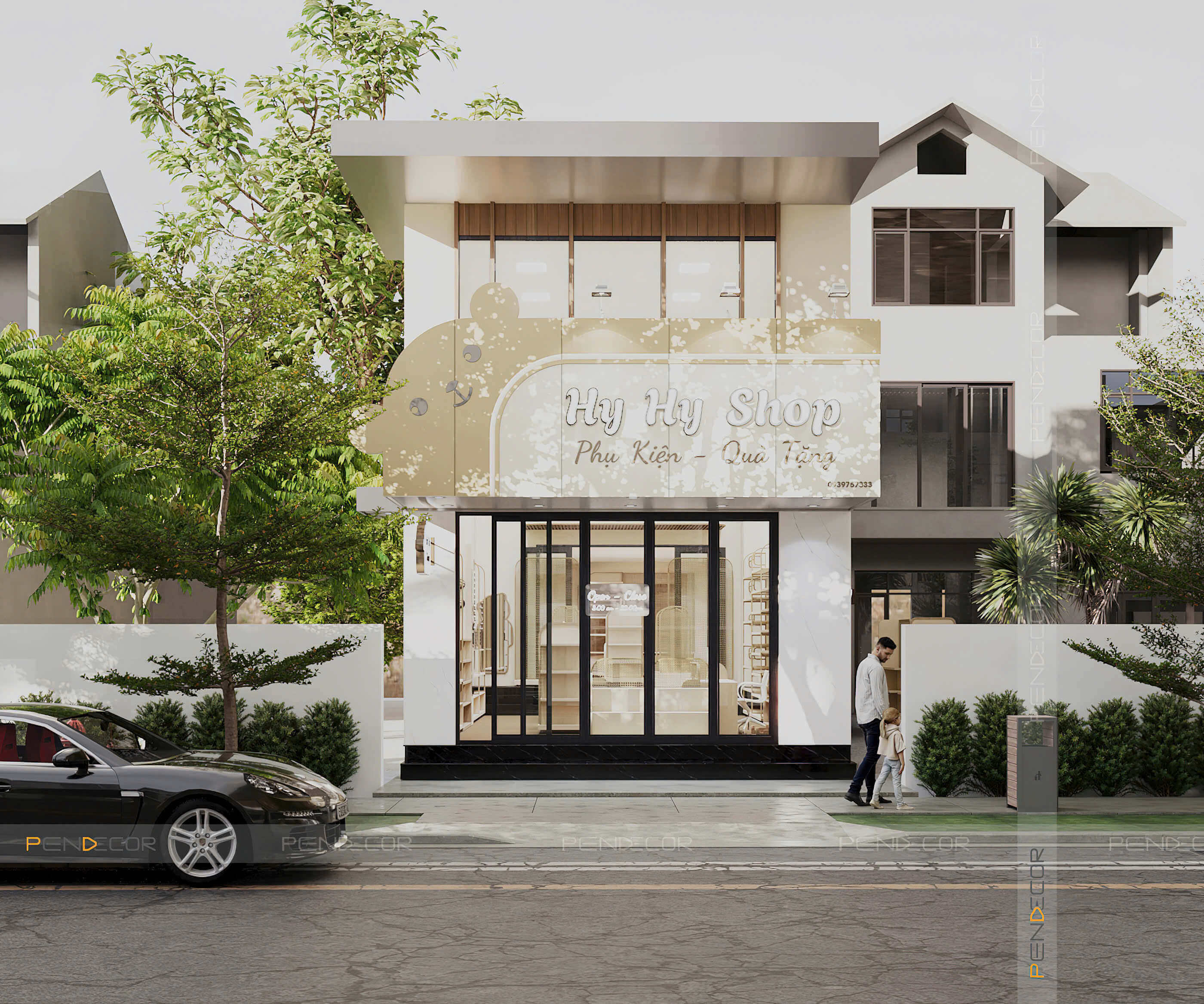 mặt tiền nhà vuông 1 tầng Pendecor