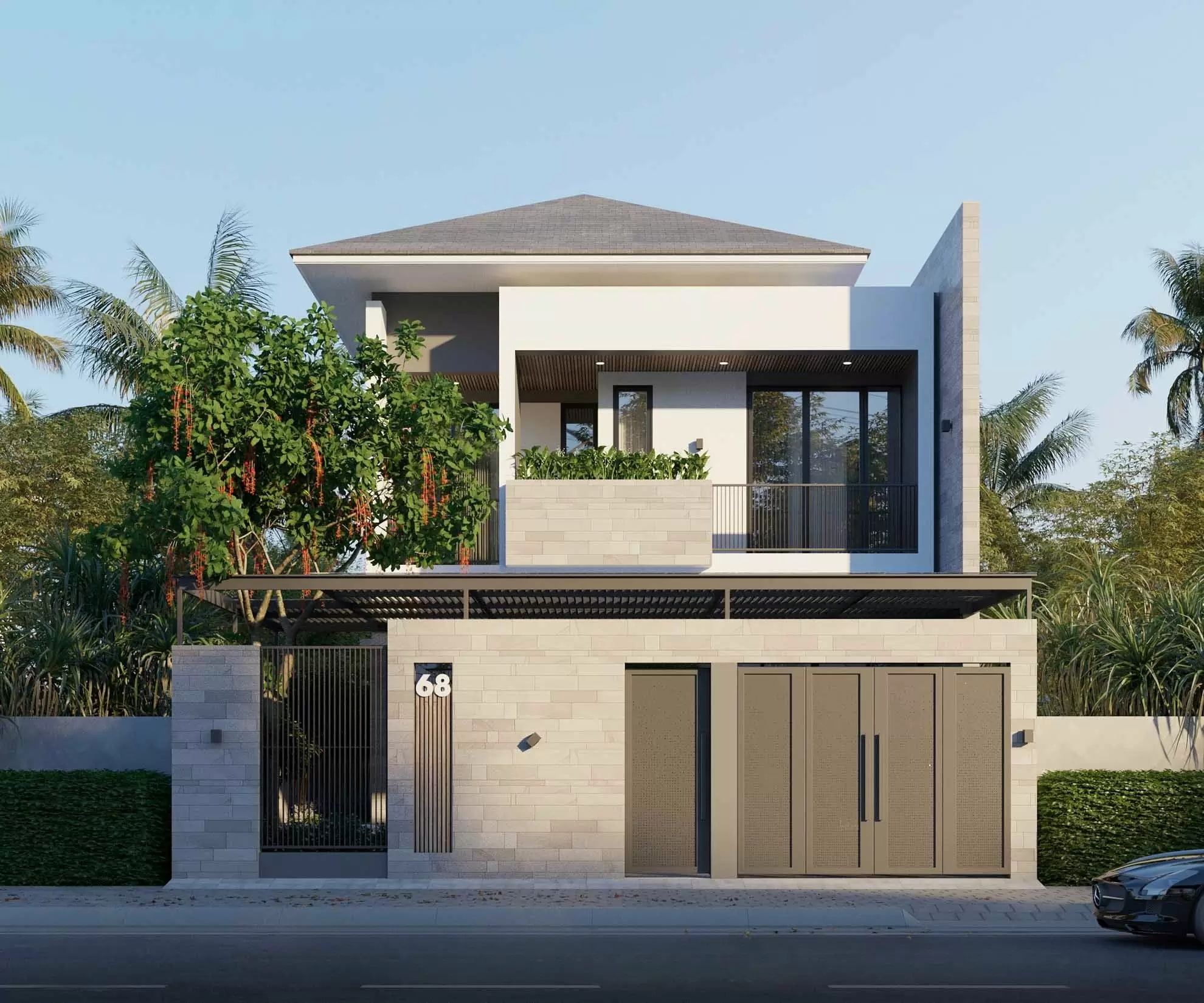 trang trí mặt tiền nhà cấp 4 mái nhật Pendecor