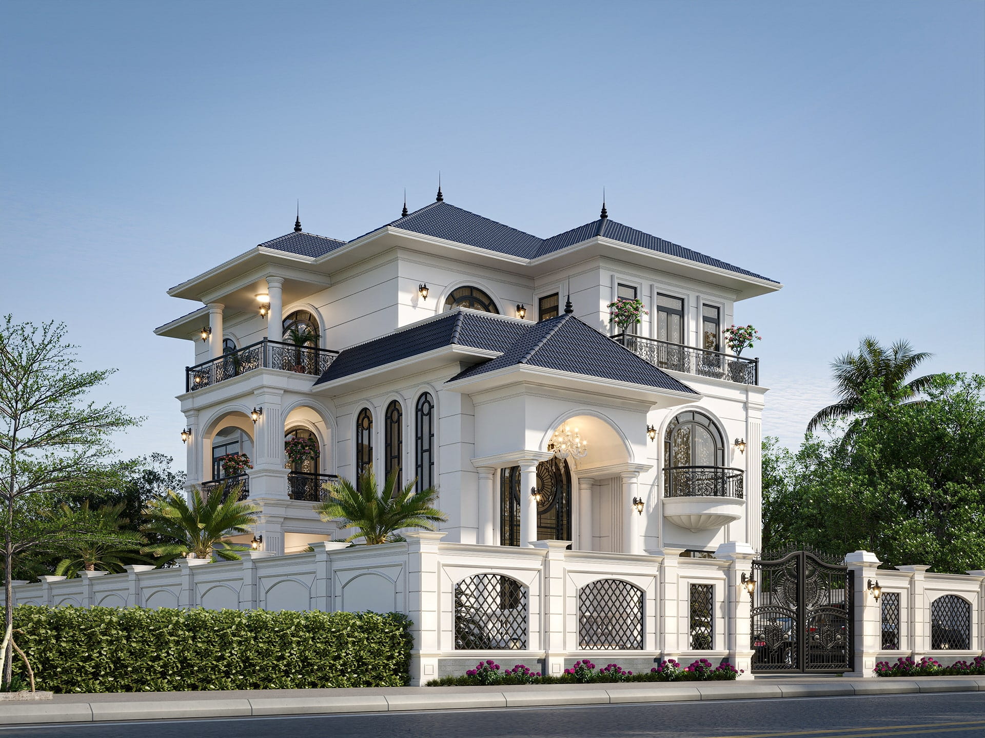mẫu nhà mái nhật 2 tầng 2 mặt tiền