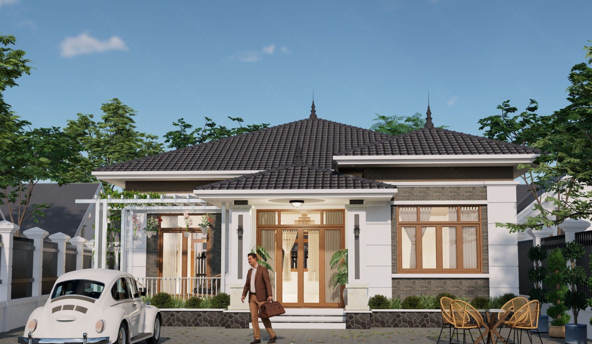 mặt tiền nhà 2 tầng mái nhật Pendecor