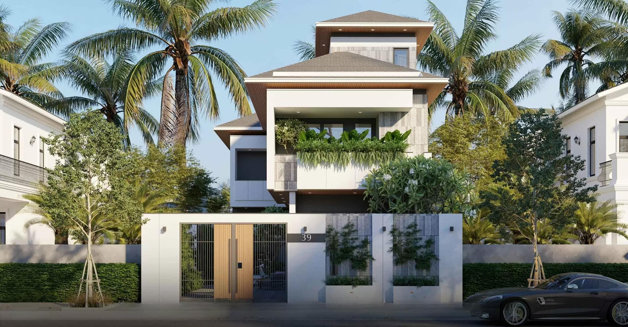 mặt tiền nhà 2 tầng mái nhật Pendecor