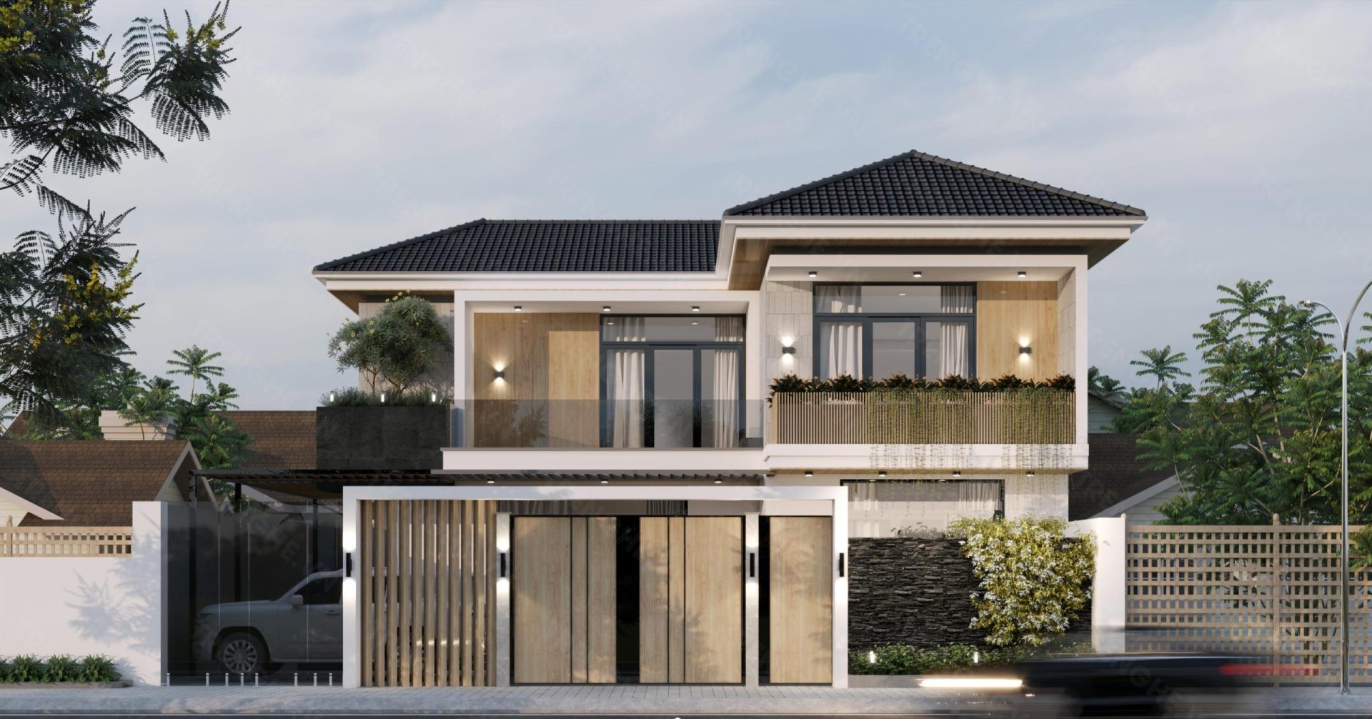 mặt tiền nhà mái nhật 2 tầng Pendecor