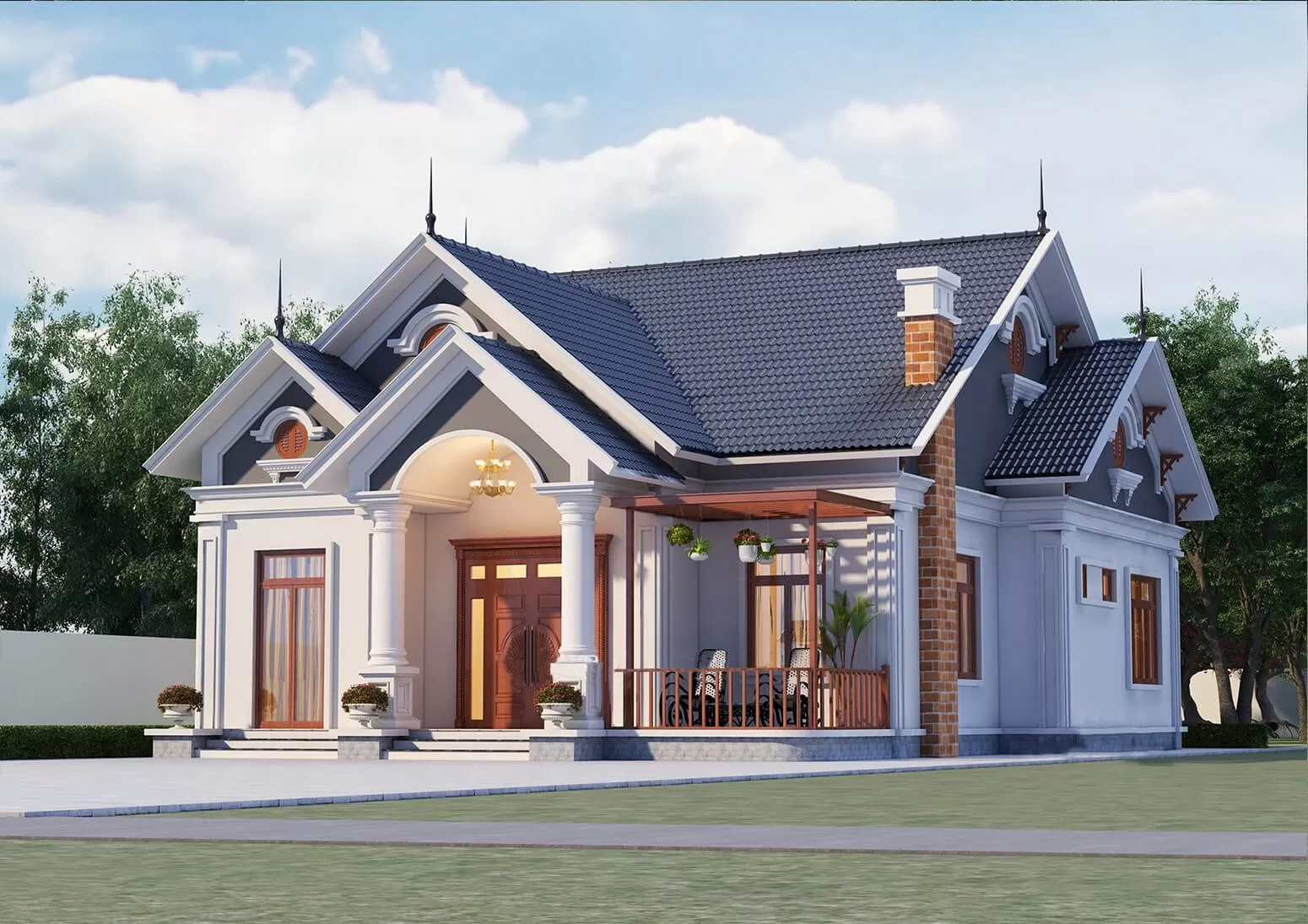 các mẫu trang trí mặt tiền nhà mái thái Pendecor