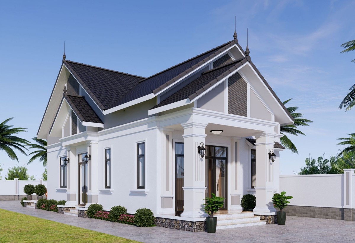 mẫu nhà 2 tầng mái thái mặt tiền 8m Pendecor