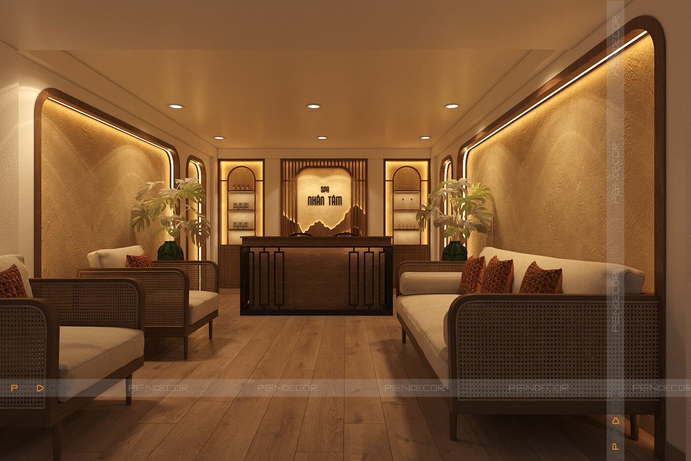 thiết kế vách ngăn spa