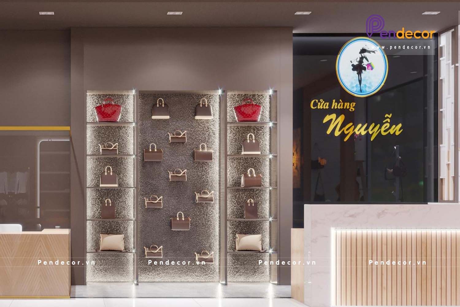 cách trưng bày shop túi xách Pendecor