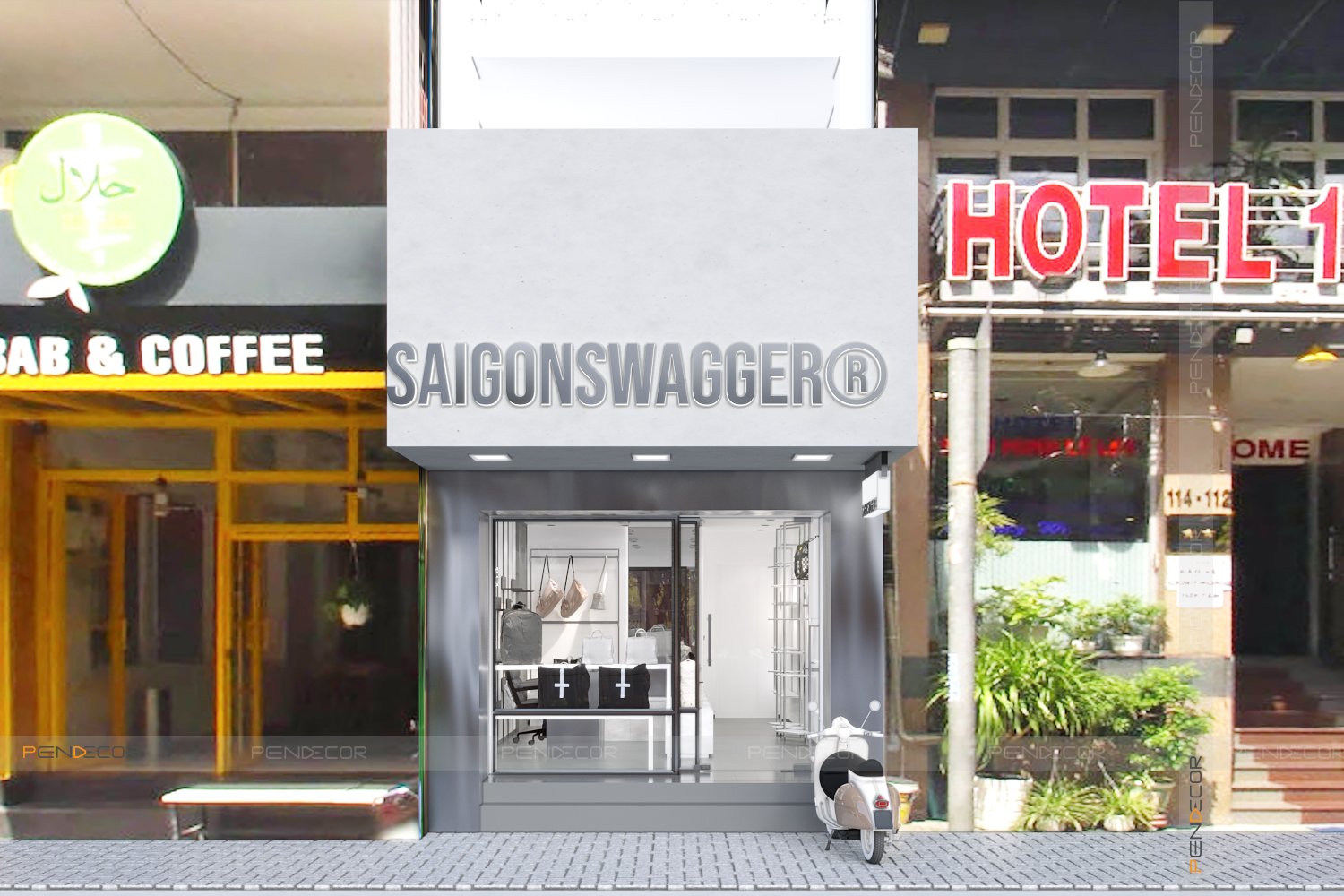 thiết kế cửa hàng túi xách Pendecor