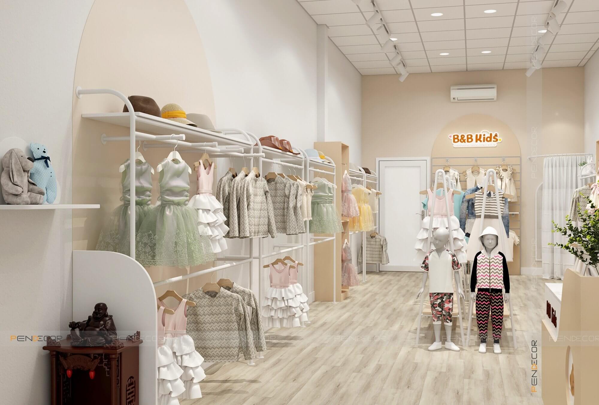 trang trí shop quần áo trẻ em diện tích nhỏ