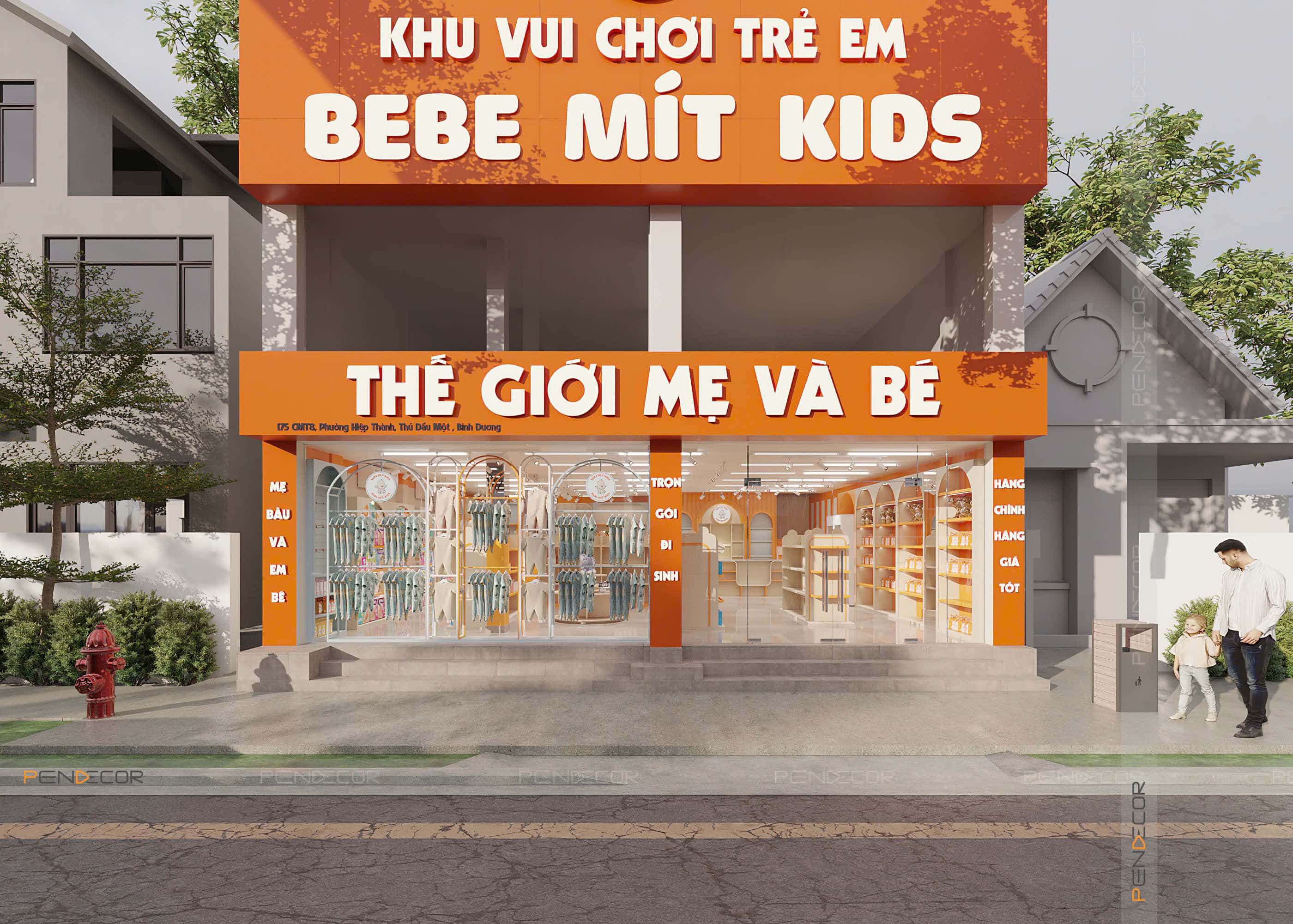 thiết kế cửa hàng đồ sơ sinh Pendecor