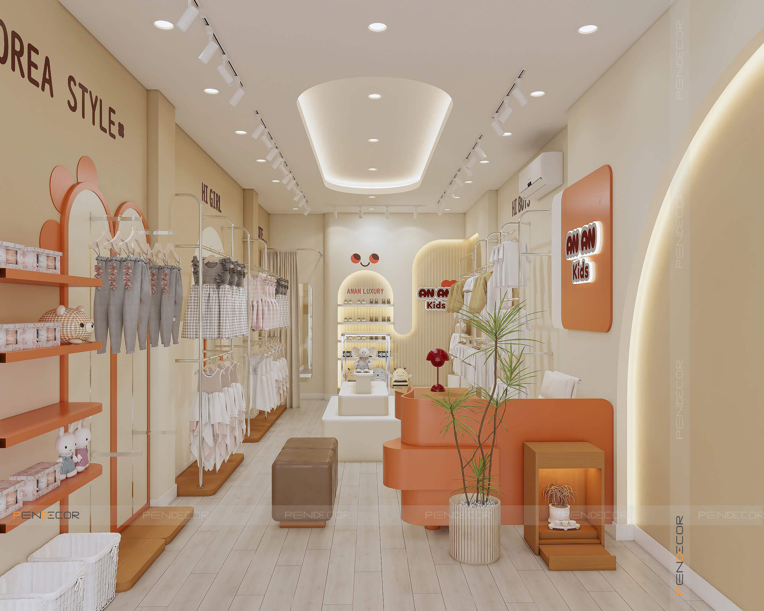 thiết kế shop quần áo trẻ em Pendecor