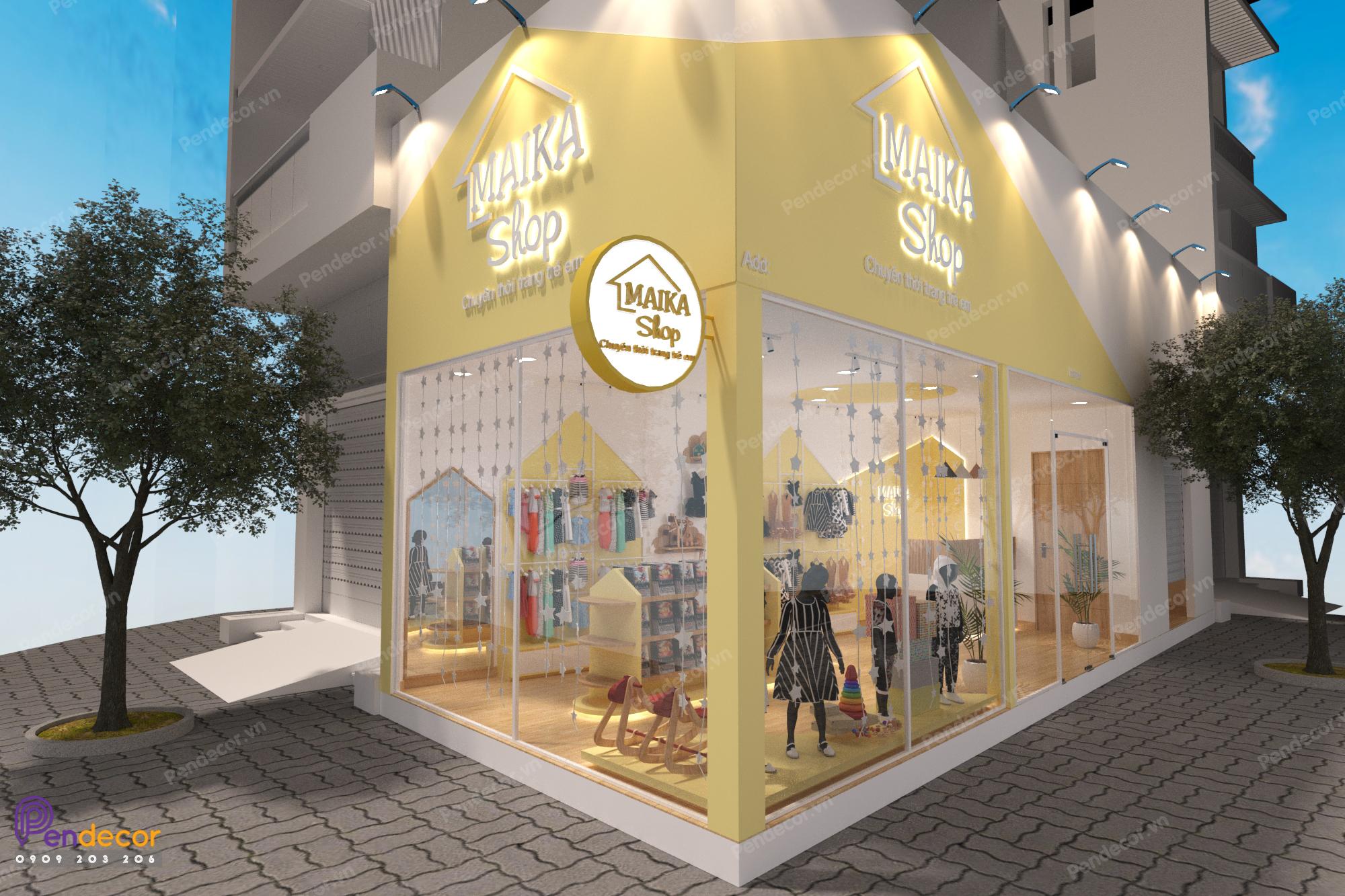thiết kế shop quần áo trẻ em diện tích nhỏ Pendecor