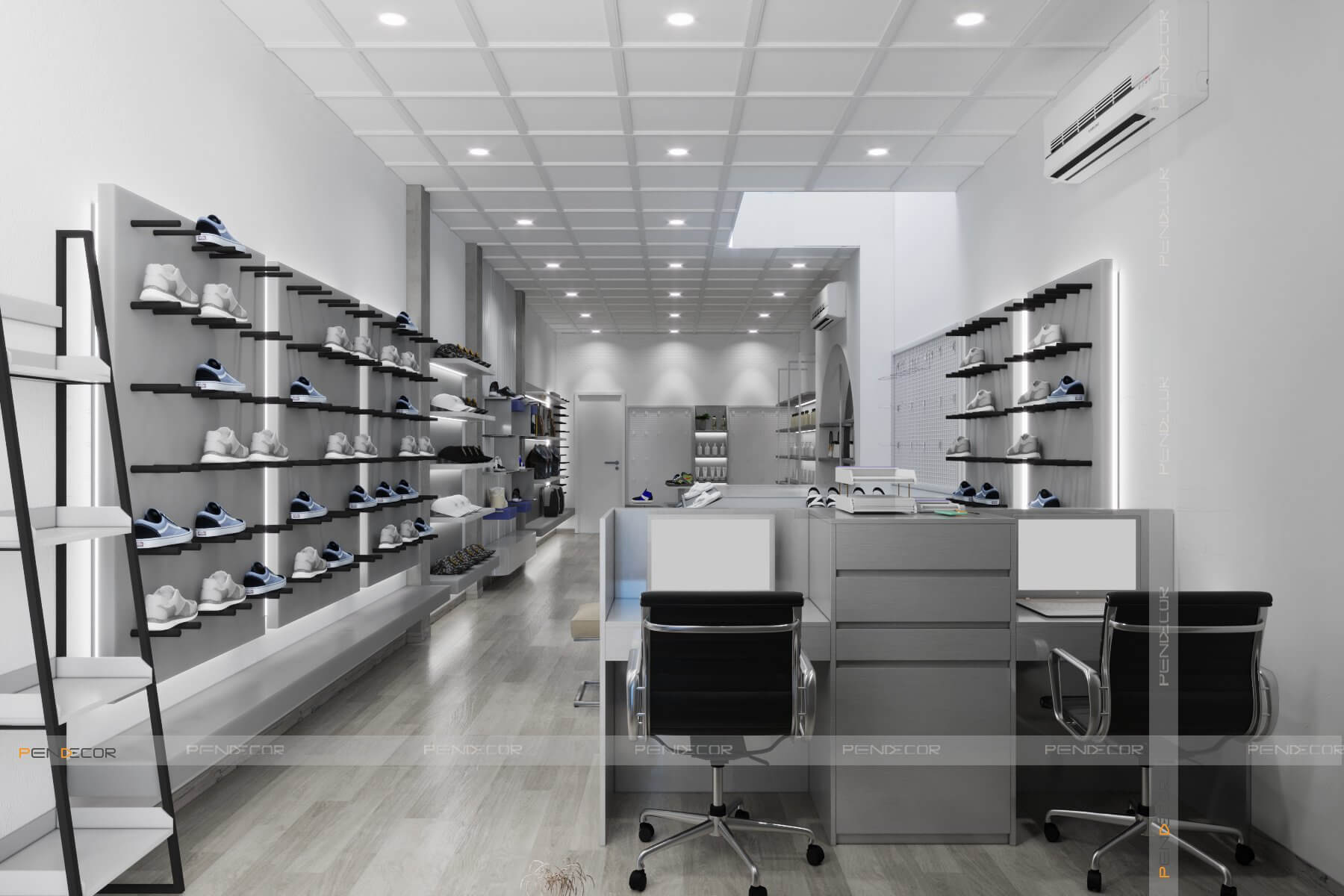 thiết kế nội thất showroom giày Pendecor